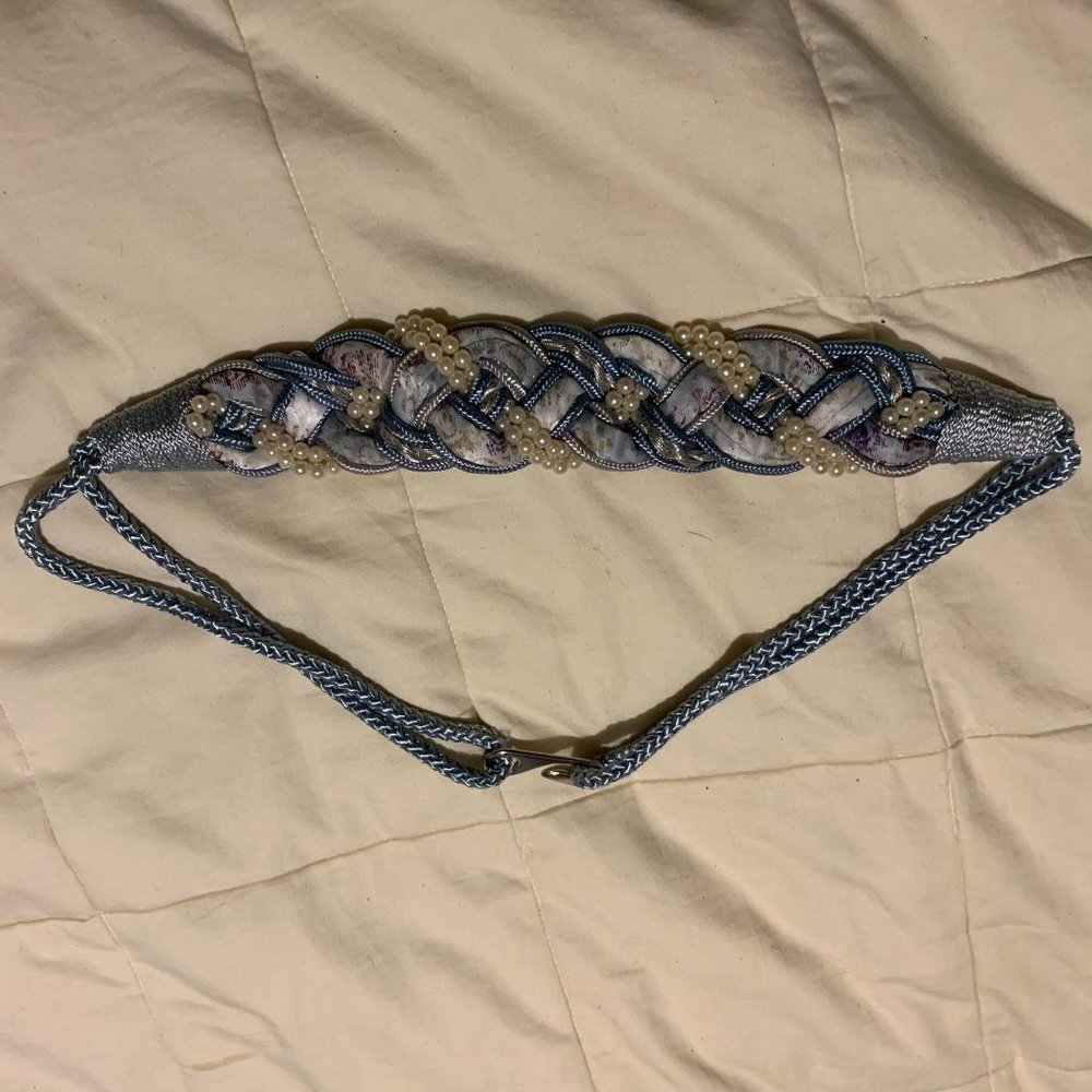 Vintage 80s FAUX PEARL SATIN BRAIDED Hip BELT 38″